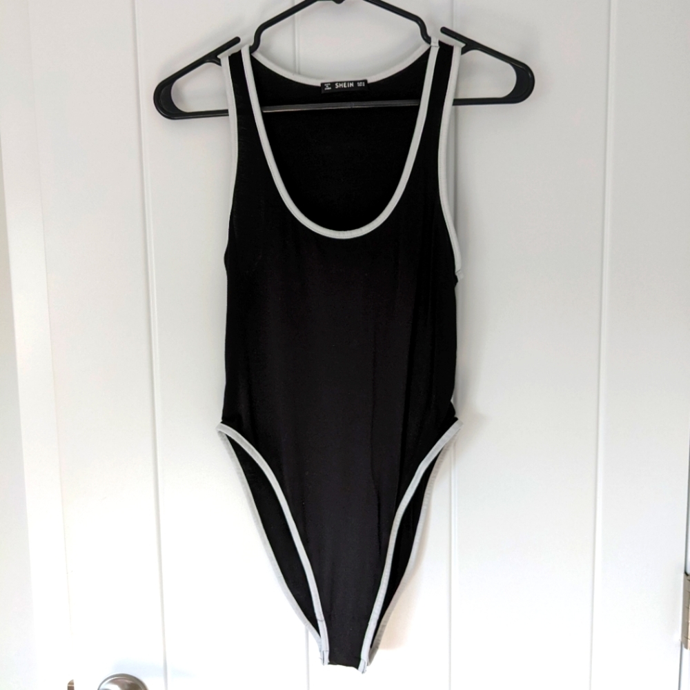 Black bodysuit, black and white bodysuit